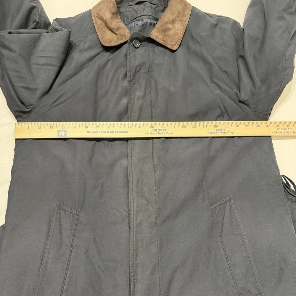 Bill Blass Mens 40L Black‎ Long Car Coat Removable Plaid Liner Overcoat *Flaws*